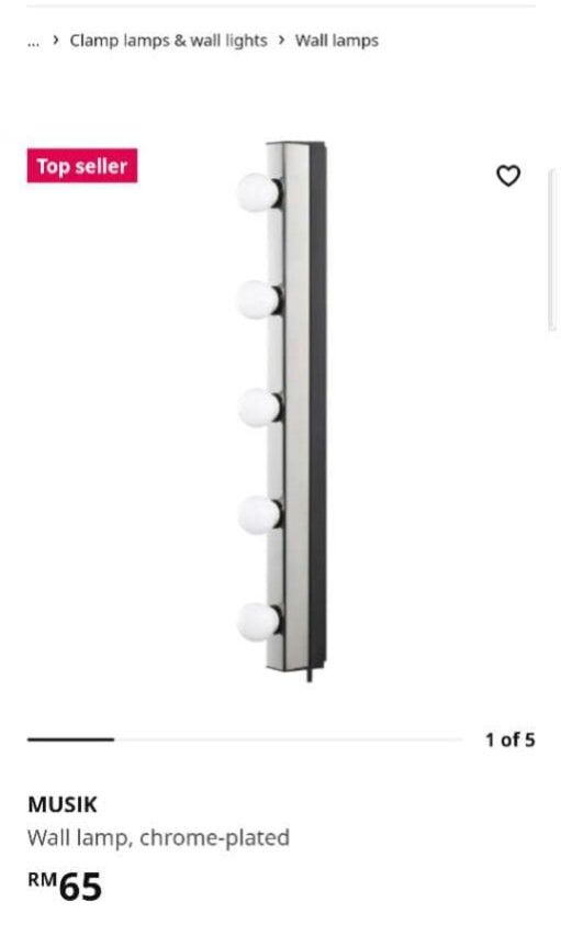 IKEA Wall lamp chrome plated, Furniture & Home Living, Lighting & Fans