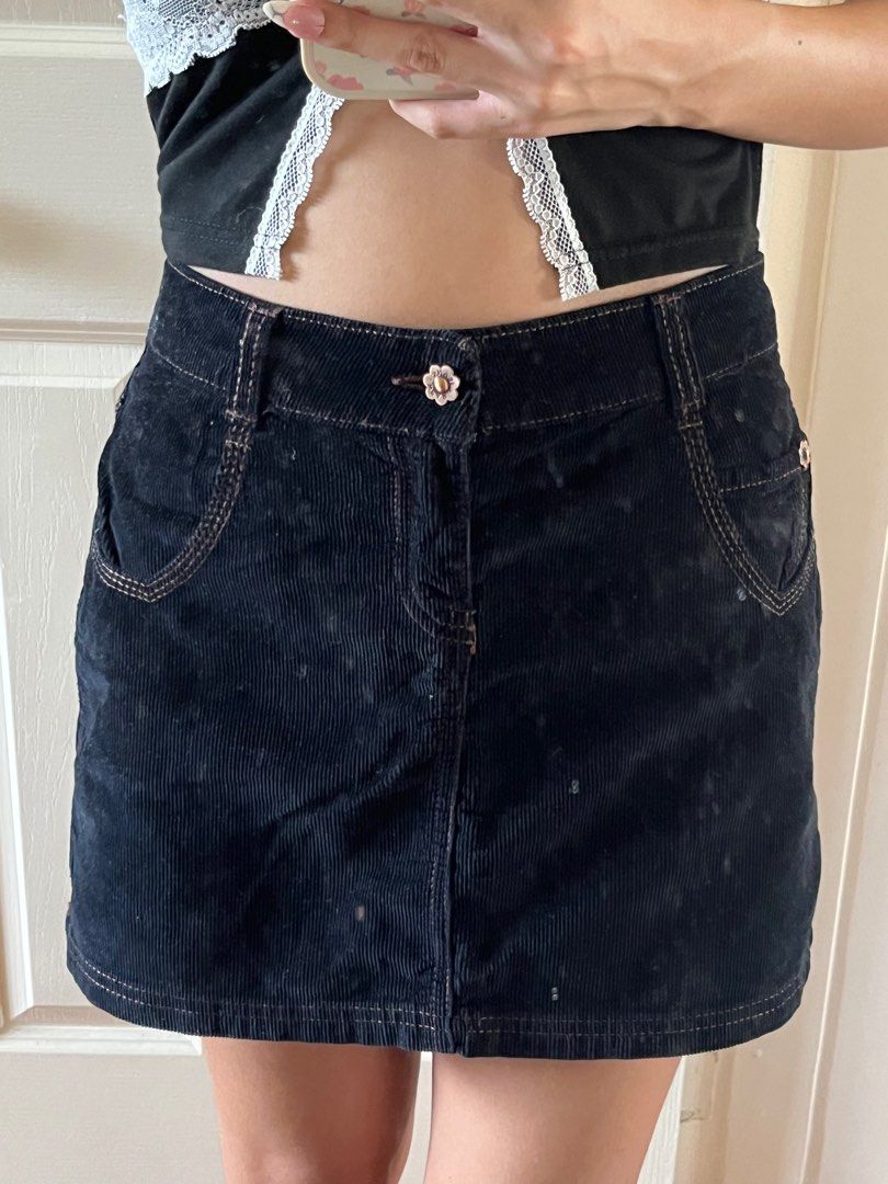 y2k zara sexy black corduroy skirt Women s Fashion Bottoms