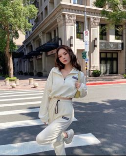 Yuyu active half zip hooded villain+ terry sweatpant