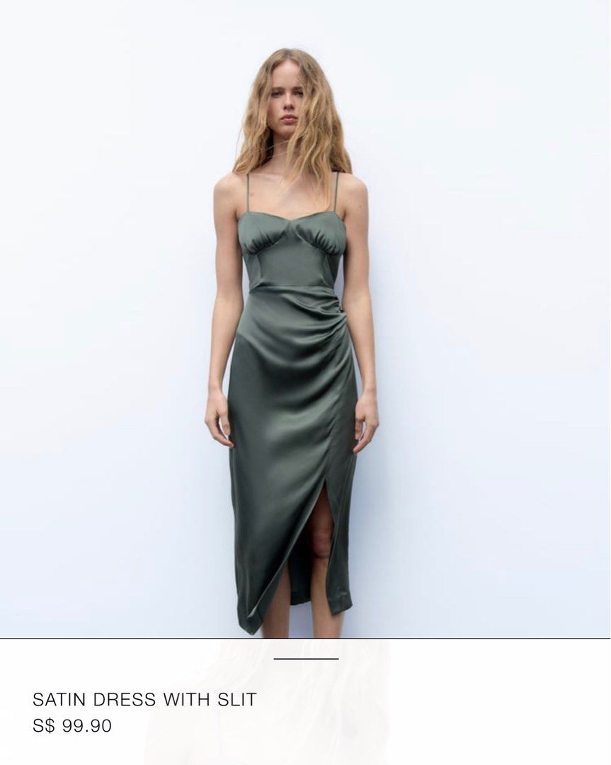Green silk dress zara top