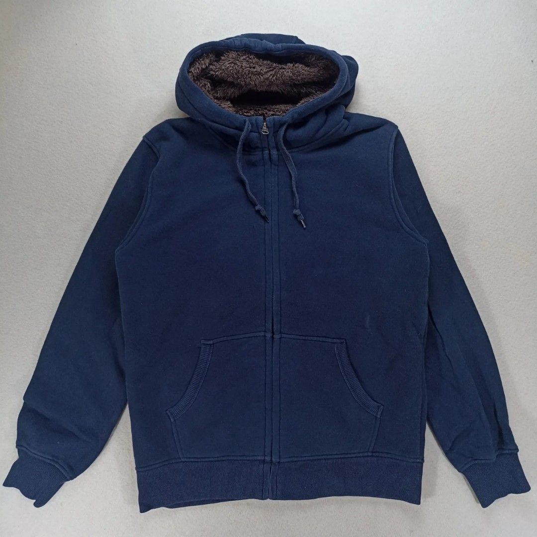 Zip Hoodie Uniqlo Navy Fesyen Pria Pakaian Baju Luaran di