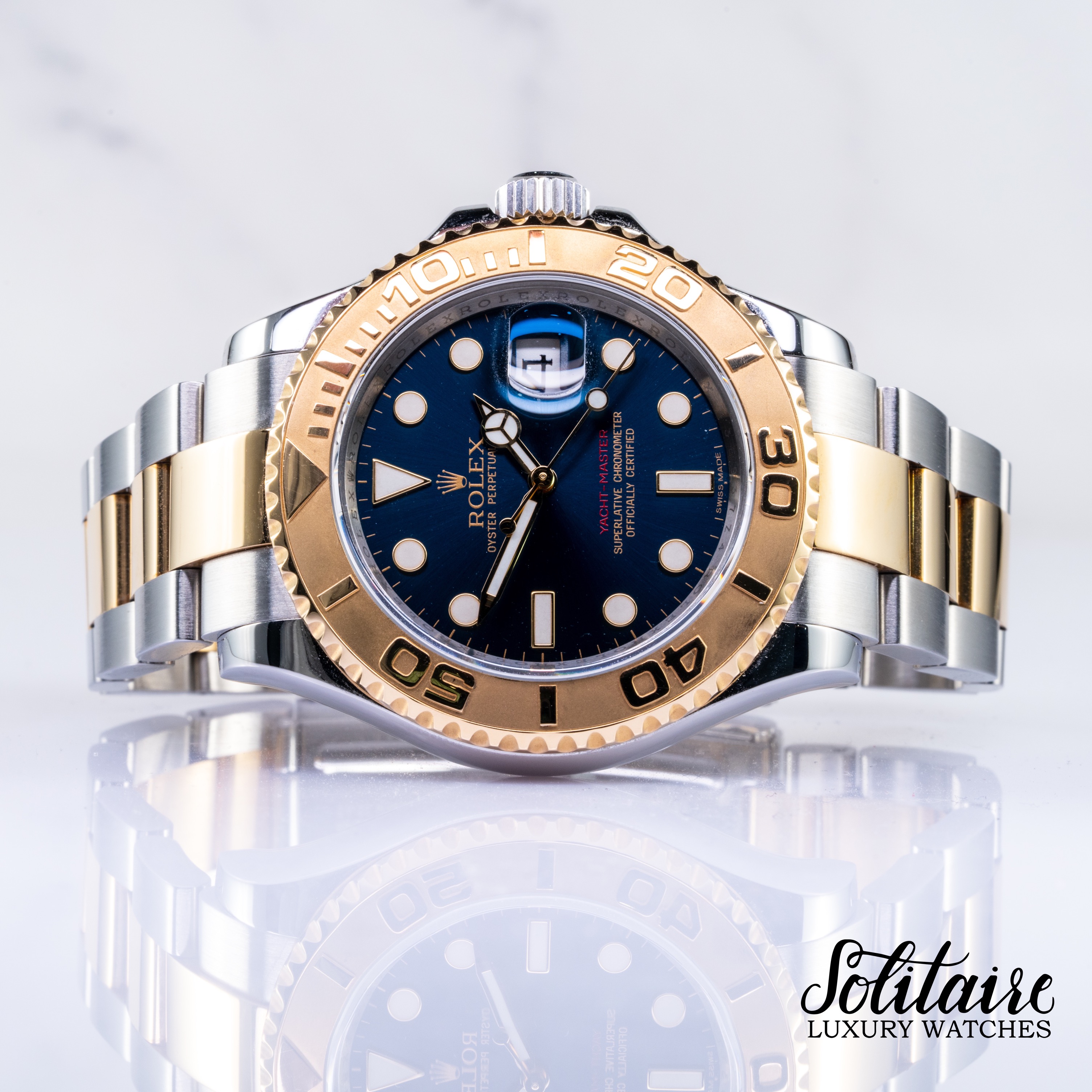 2016 APR Rolex Yacht Master 40MM 16623 Half Gold Blue Dial Luxury