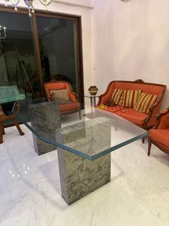 6 seater glass and granite dining table
