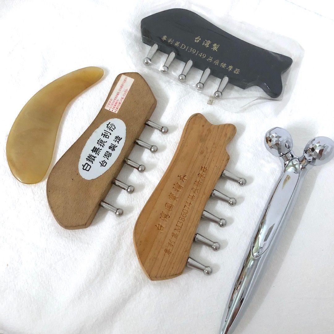 二手 木製 原木 不鏽鋼 刮痧 按摩器 按摩 撥筋棒 刮痧 頭皮梳 臉部按摩