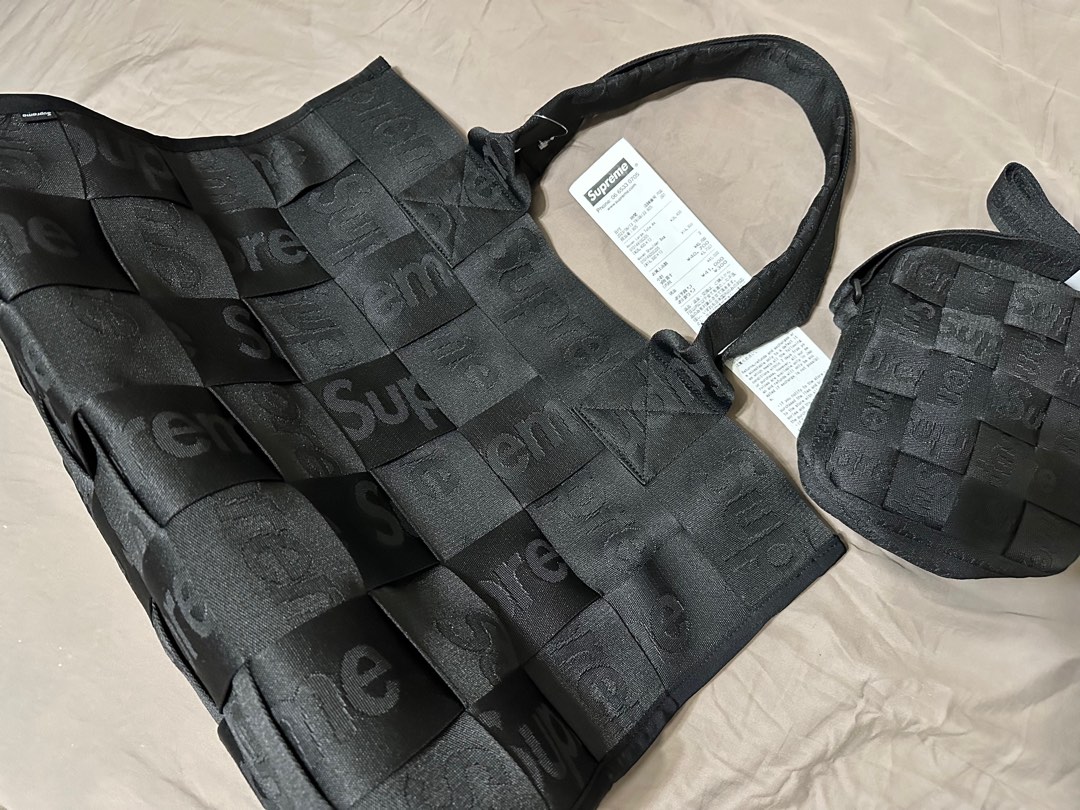 格安定番supreme woven large tote black バッグ