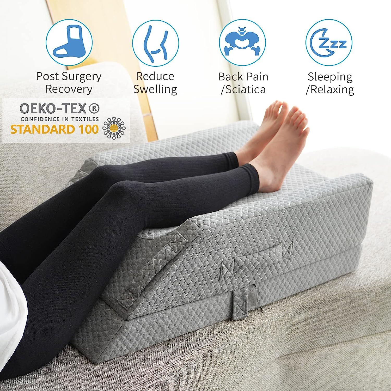 Adjustable Leg Elevation Pillows for Swelling After Surgery, Cooling Memory Foam Leg Wedge