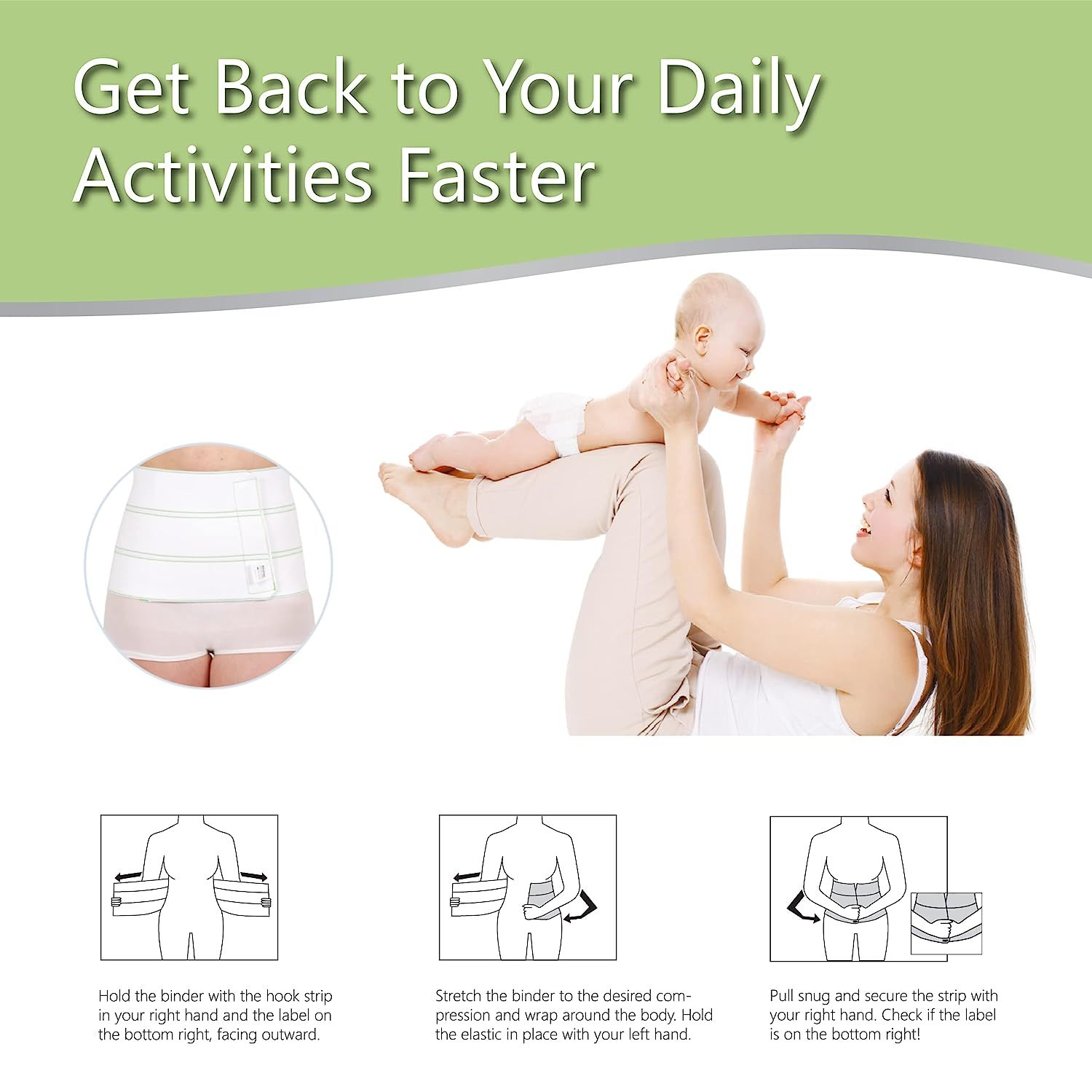 AltroCare 3 Panel, 9" high Postpartum Abdominal Binder, Stretches to