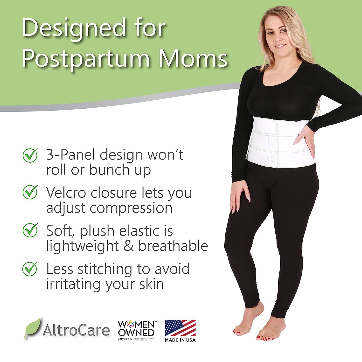 AltroCare 3 Panel, 9" high Postpartum Abdominal Binder, Stretches to