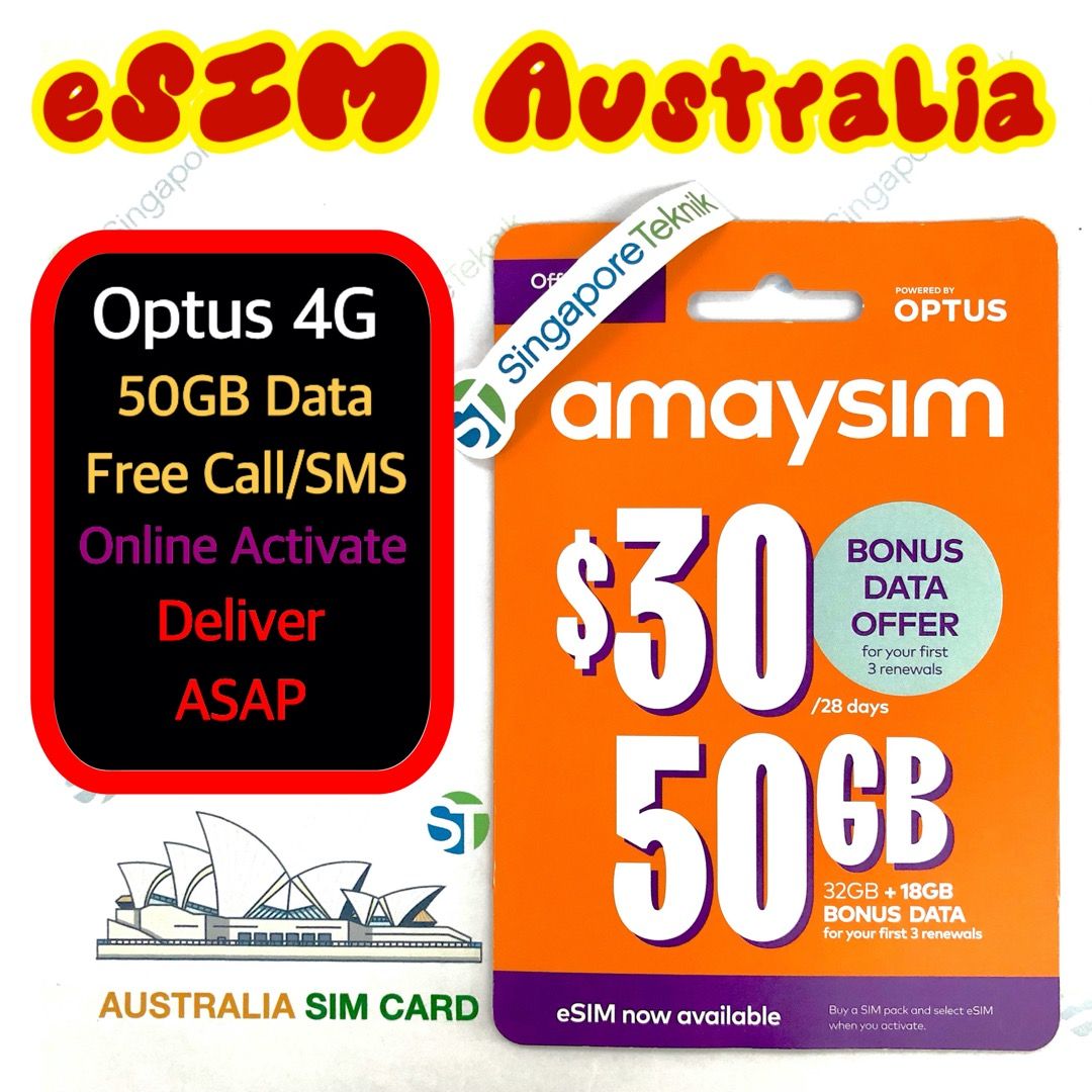 Australia Mobile Prepaid eSIM and SIM Card FREE CALL SMS HUGE DATA