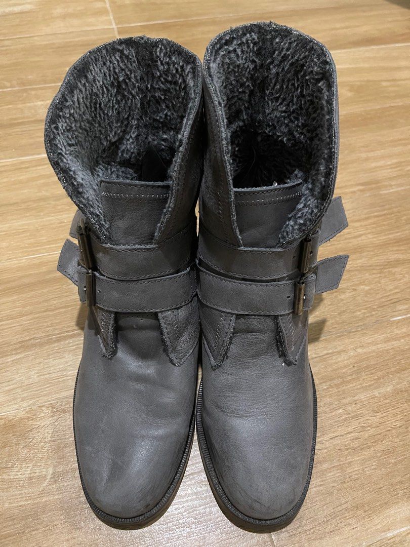 Authentic Grey Leather Winter Boots Size 38 UK 5 Women s
