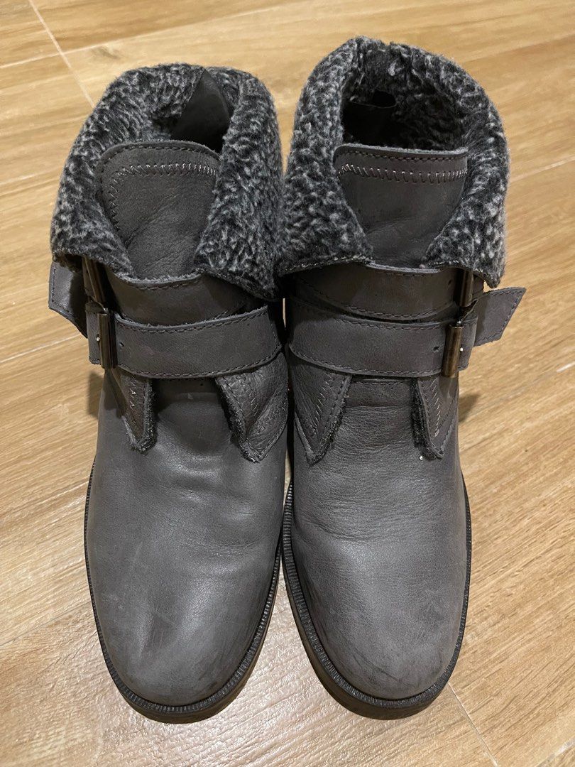 Authentic Grey Leather Winter Boots Size 38 UK 5 Women s