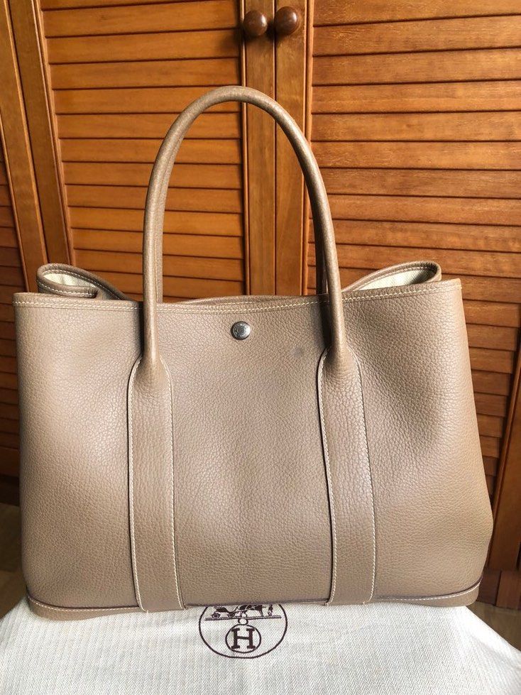 AUTH HERMES GARDEN PARTY 36 GRAY ETOUPE LEATHER SHOULER BAG TOTE NEW
