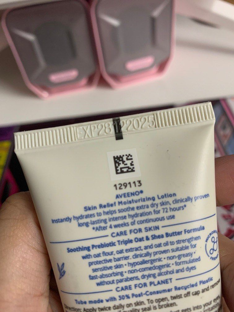 Aveeno Skin Relief Moisturizing Lotion (Category: Body Care) located in Quezon City. Submitted by caroslime (Listing ID 1238542123, Image 2). Description: Price is negotiable Sealed Exp: Dec 28, 2025 rfs: extra, not being used + need funds mop: pnb / gcash (+₱15).