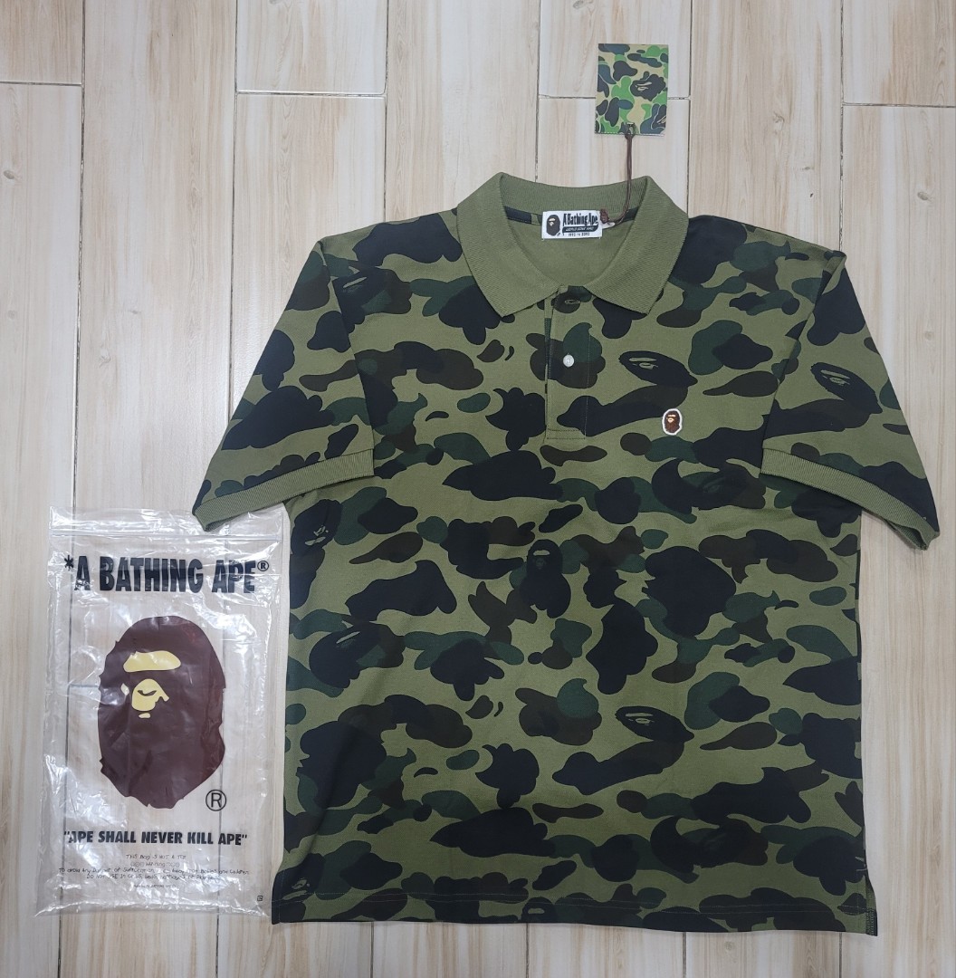 Bape 1st camo relaxed fit one point ape head polo, 男裝, 上身及套裝