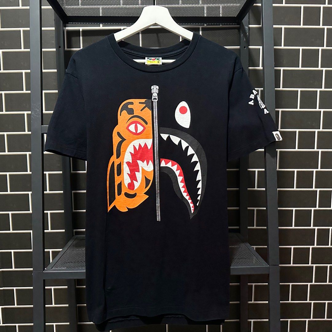 Bape half shark online half tiger tee