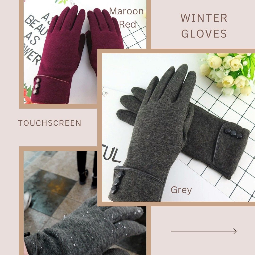 Screen Touch Winter Gloves (Fabric) (Category: Travel Essentials & Accessories) located in Singapore. Submitted by leng8021 (Listing ID 184511260, Image 1). Description: Total no of winter gloves sold in 2017:- 117 pairs; in 2018:- 108 pairs; in 2019:- 94 pairs Brand new , Ready Stock $5 for 1 pair Colour avail- grey, maroon red Recommended for ladies, selected for man material:- Light, Fabric, inside furry keep warm during winter touch screen (m