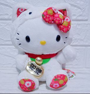 Boneka hello kitty kucing hoki putih original nwt