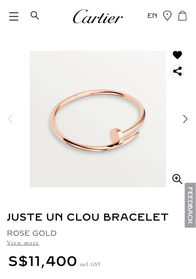 CARTIER JUSTE UN CLOU BRACELET ROSE GOLD Women s Fashion Jewelry