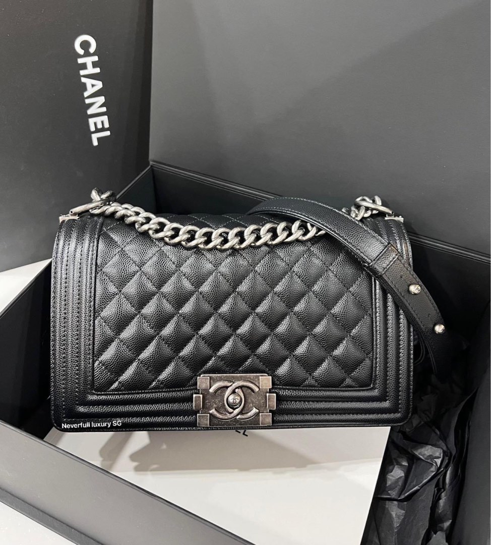 Chanel Boy Old Medium Black Caviar Rhw, Luxury, Bags & Wallets on Carousell
