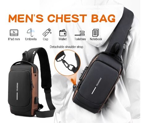 Chest Bag Men Anti theft Men s Crossbody Bag with USB Charging Waterproof Shoulder Sports Waist Leisure Bags