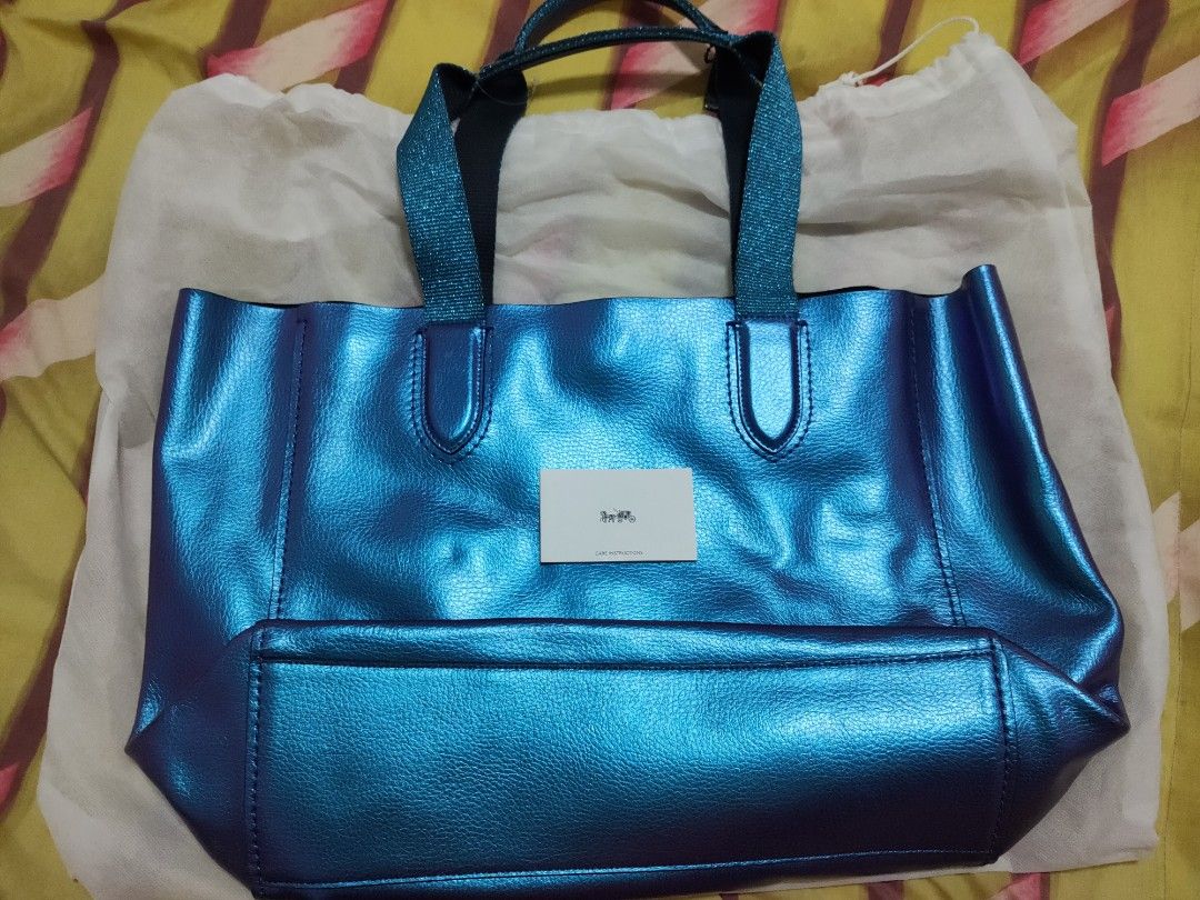 Coach Metallic Blue Derby Leather Tote Bag Women s handbags