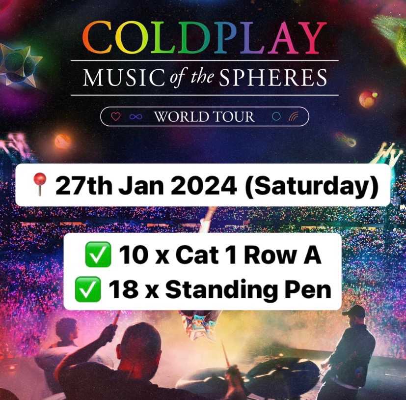 Coldplay Concert Singapore 27th Jan 2025 (Saturday), Tickets