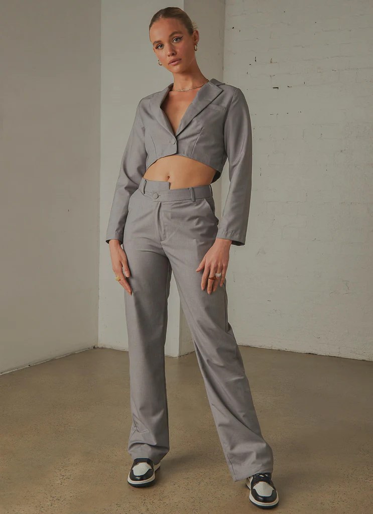 Cropped Fitted Two Piece Blazer Pants Set