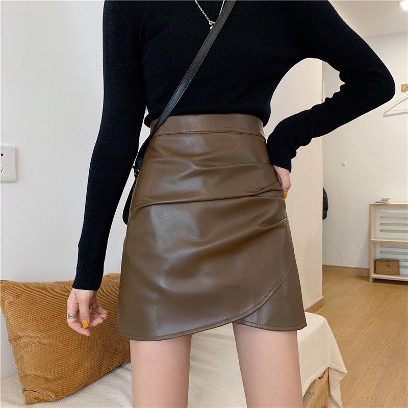 Dark brown store leather skirt