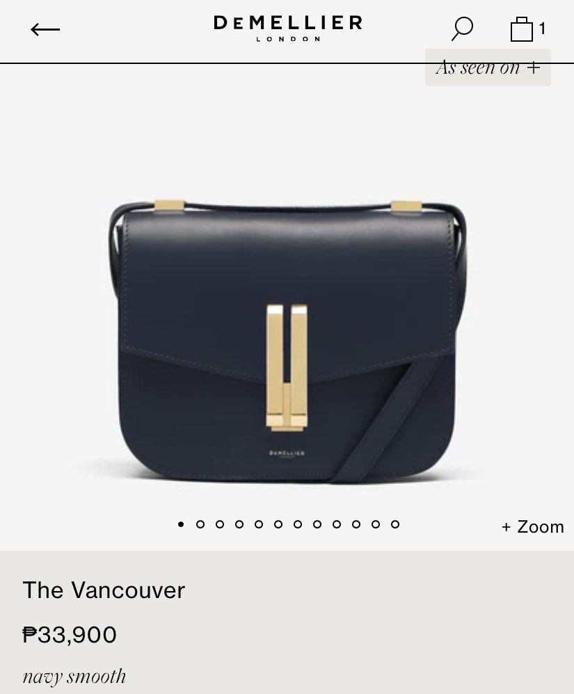 DeMellier Vancouver navy smooth (Category: Luxury Bags & Wallets) located in Manila. Submitted by samwear (Listing ID 1238521289, Image 3). Description: -Slightly used with hardware wrap -Bought personally in UK (I can provide screenshot of receipt) -dust bag, paper bag included -Quiet Luxury 💯 Top Width: 23cm/9” Base Width: 23cm/9” Height: 18cm/7” Depth: 7cm/3” Min. Strap Length: 106cm/42” Max. Strap Length: 116cm/45” Weight: 600g Devices: This