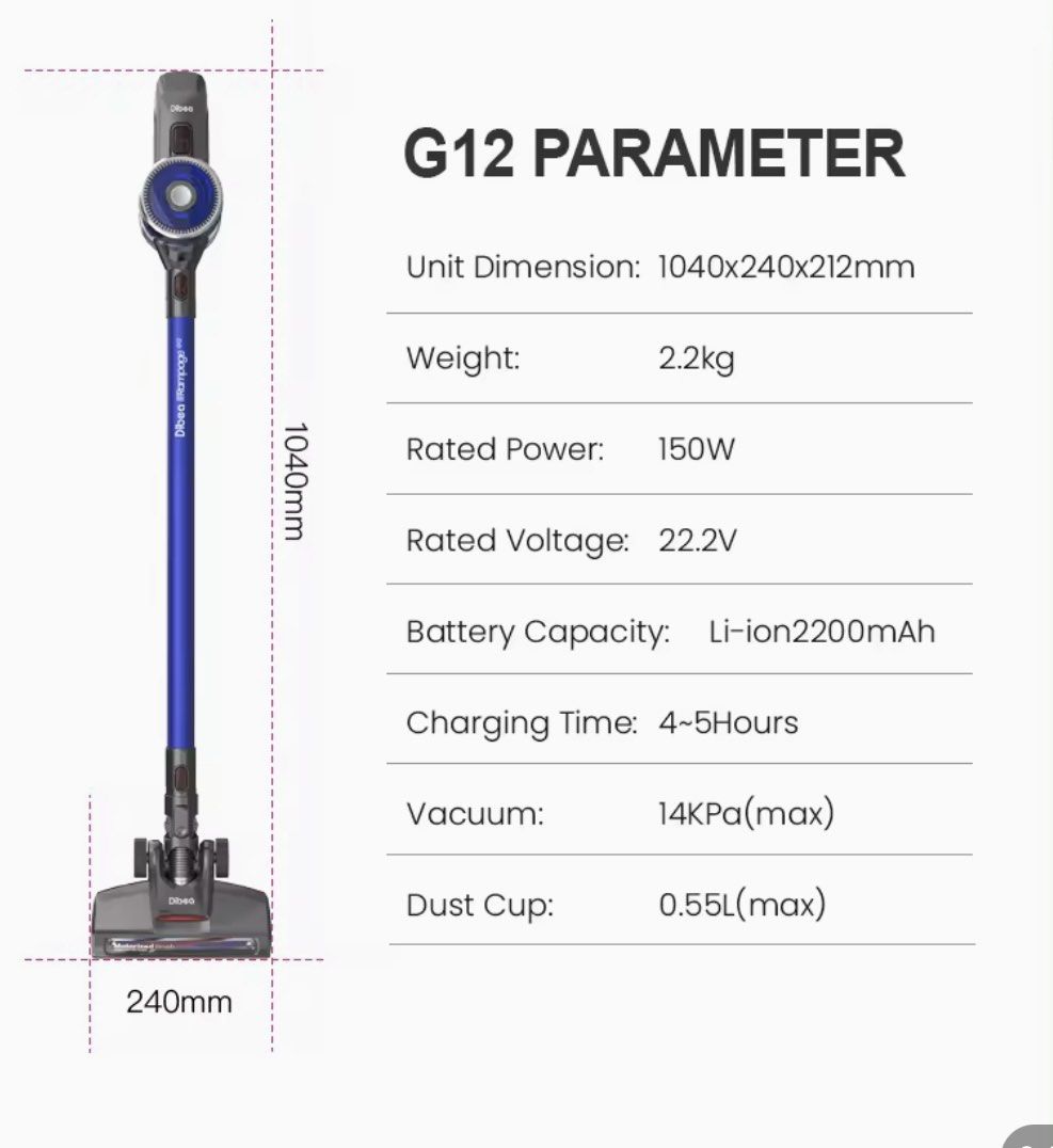 Dibea G12 cordless vaccum (with dust mite head), TV & Home Appliances