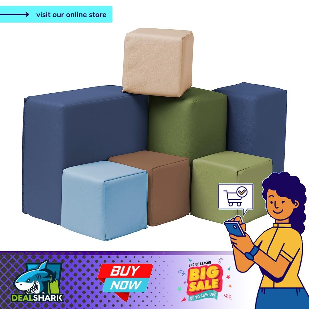 ECR4Kids SoftZone Toddler Foam Block Playset Soft Stacking Blocks for Babies Colorful Foam Cube Building Blocks for Kids Fine Motor Development Play 7 Piece Earthtone Hobbies Toys Toys Games on