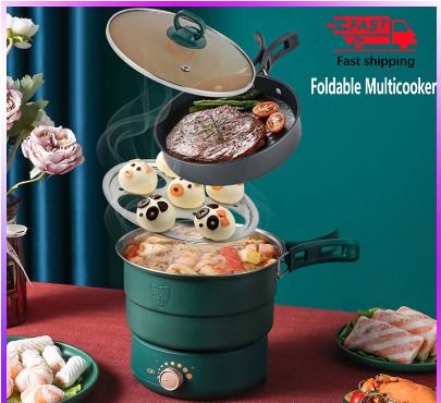 Electric Cooking Pot 220V/110V Foldable Multicooker Frying Pan 1.6L Hot ...