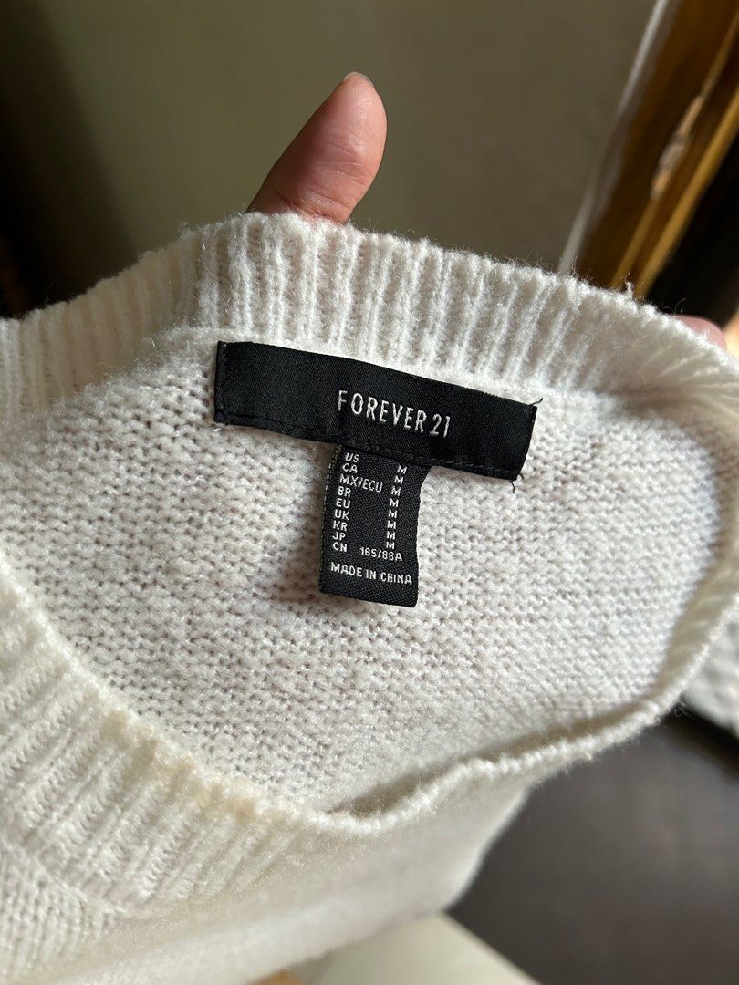 FOREVER 21 White Wool Fluffy Sweater Cardigan