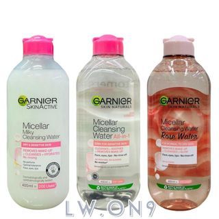 GARNIER MICELLAR CLEANSING WATER REMOVES MAKE-UP (FACE, EYES & LIPS-NO RINSE OFF) AVAILABLE 3 TYPES 400ML 400ML