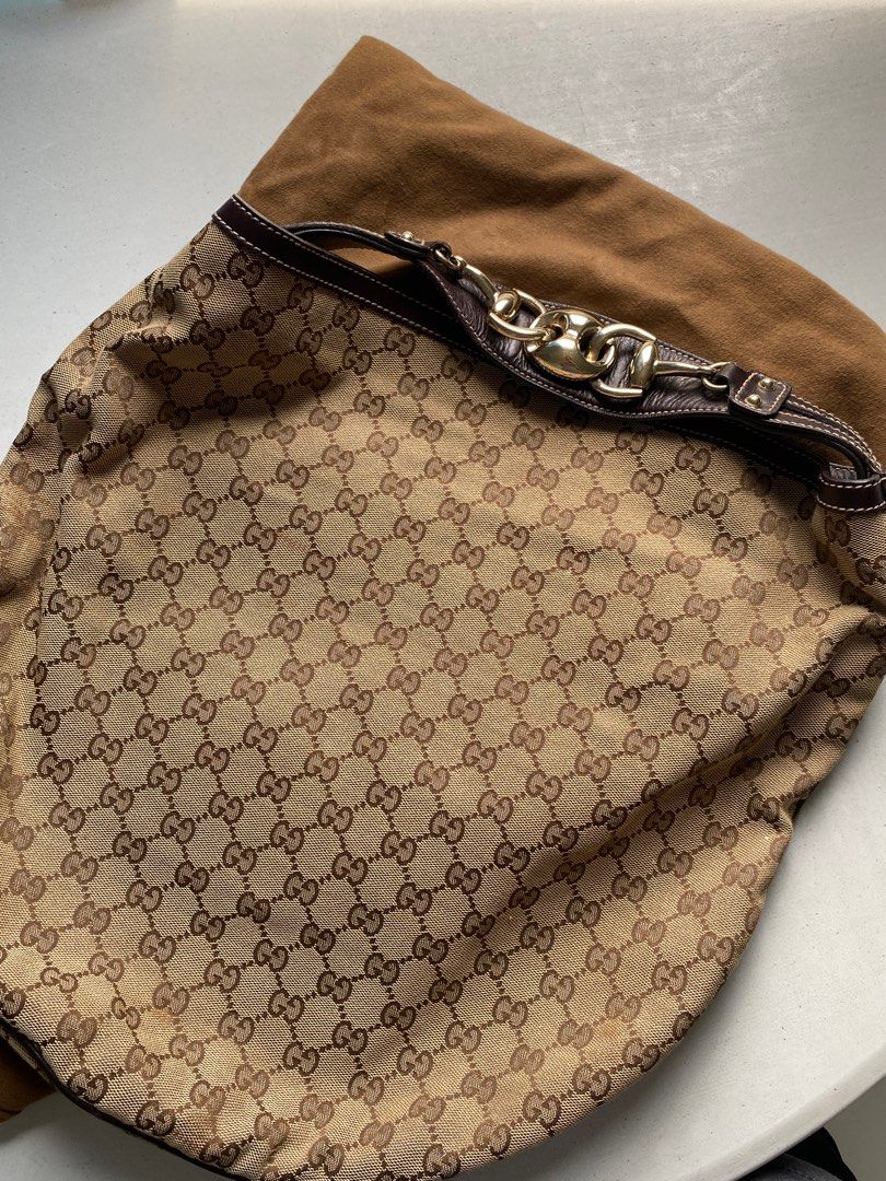 Gucci Beige/Ebony GG Canvas Horsebit Large Hobo Bag Gucci