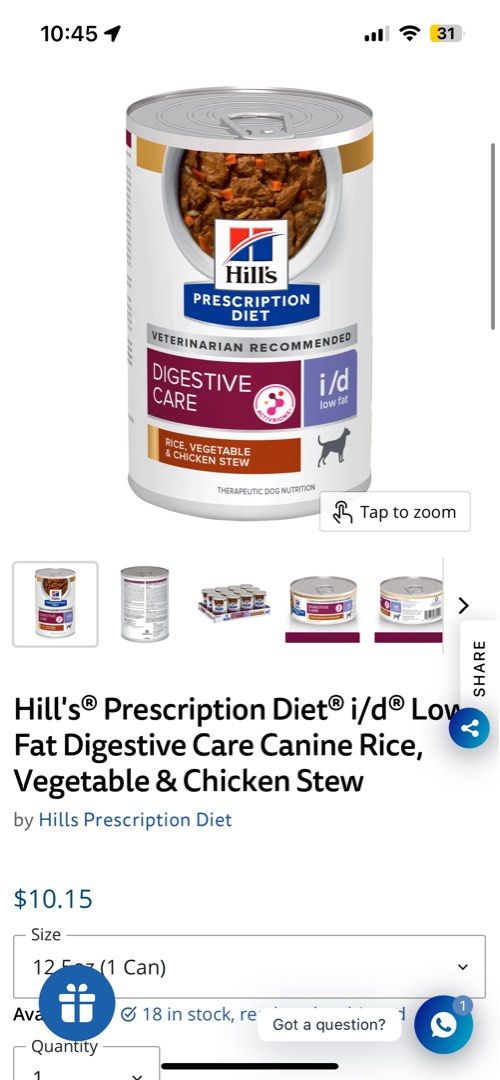 Hills id low fat chicken stew sales