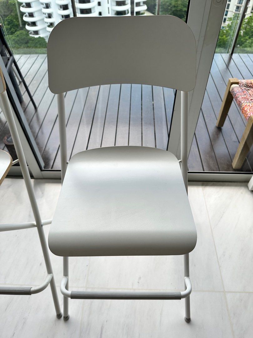 Ikea Bar stool with backrest, foldable, white (Franklin), Furniture