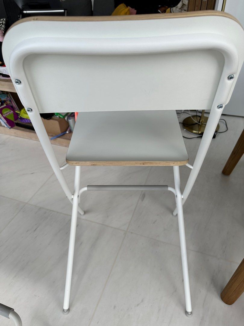 Ikea Bar stool with backrest, foldable, white (Franklin), Furniture