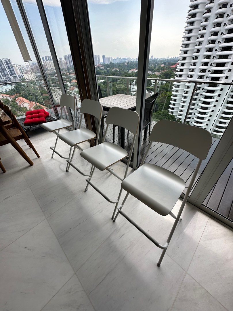 Ikea Bar stool with backrest, foldable, white (Franklin), Furniture