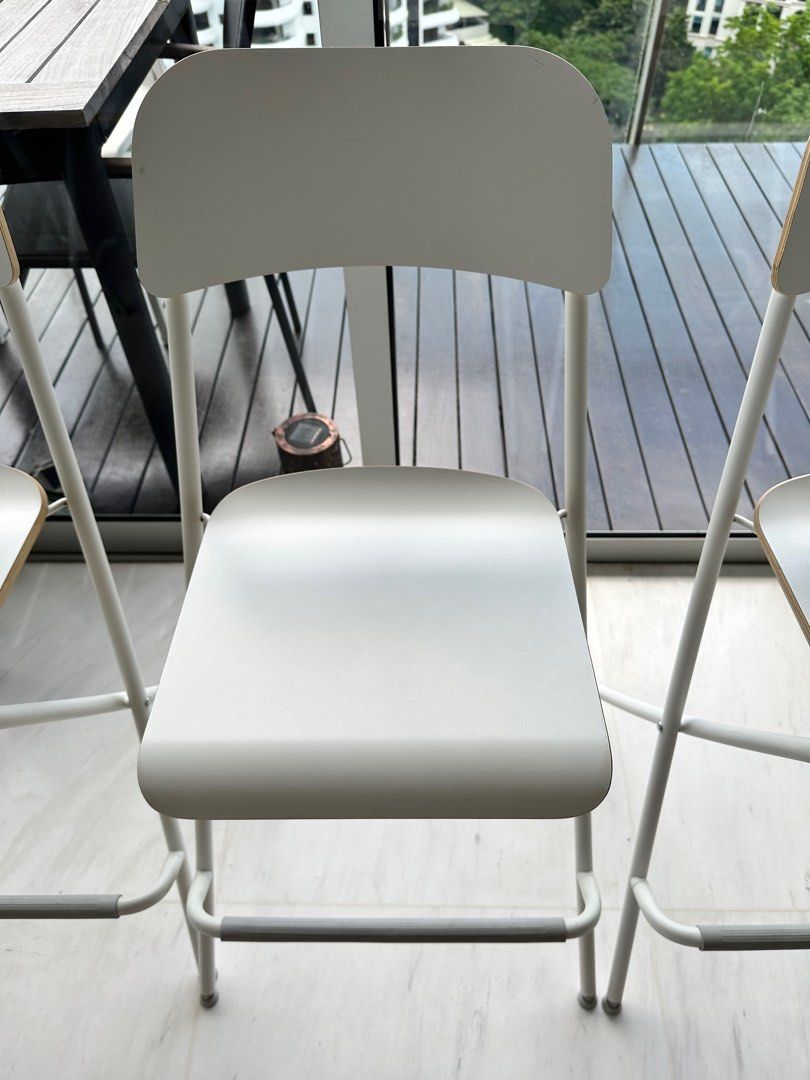 Ikea Bar stool with backrest, foldable, white (Franklin), Furniture