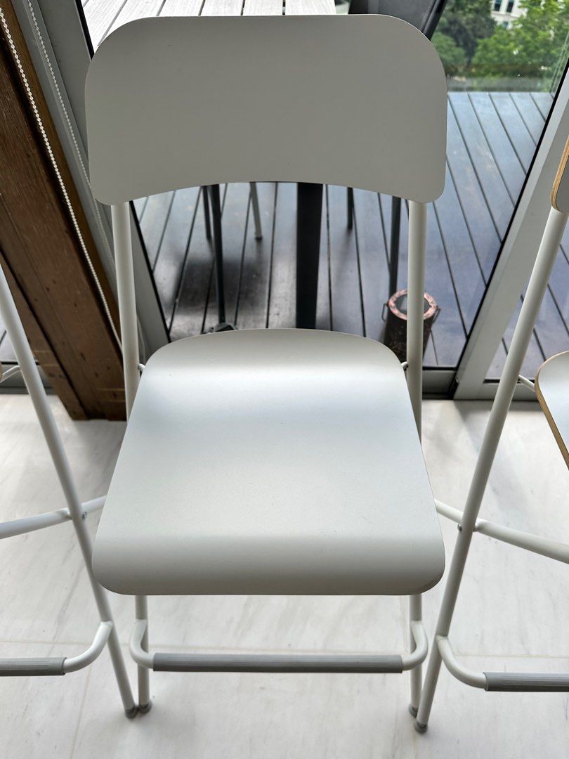Ikea Bar stool with backrest, foldable, white (Franklin), Furniture
