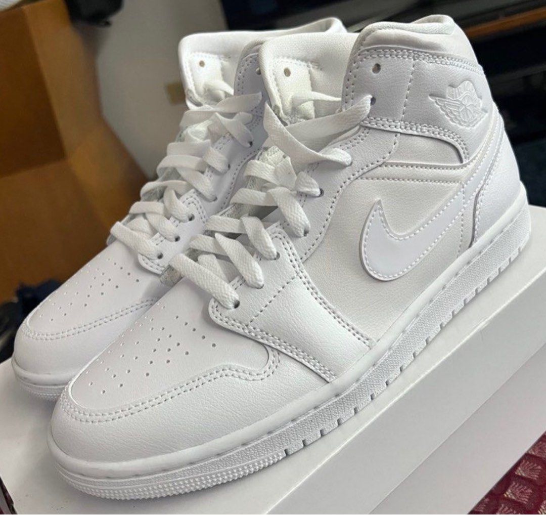 triple white mid jordans