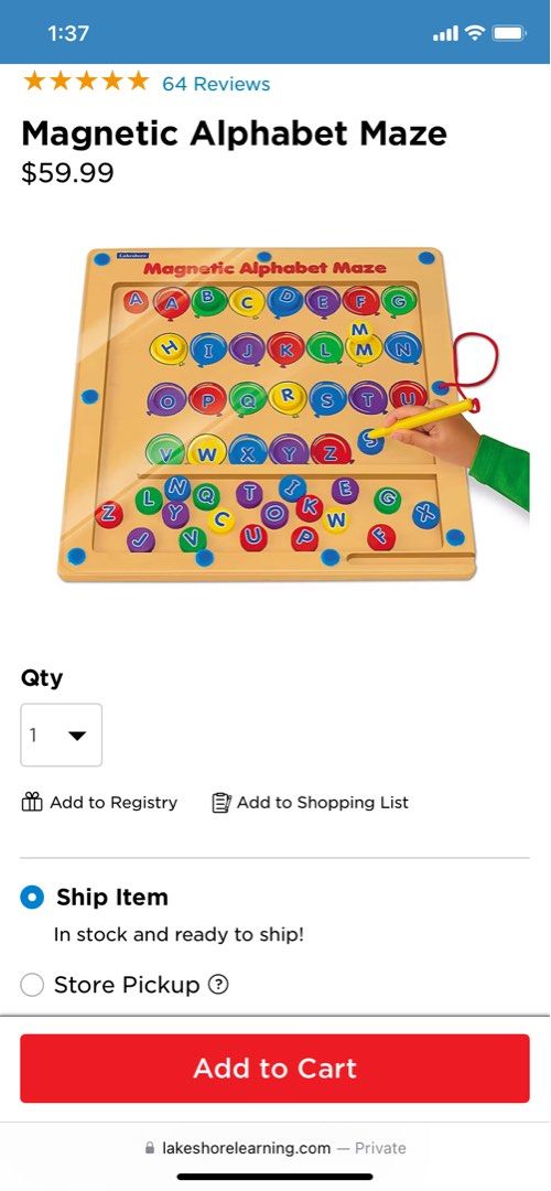 Lakeshore Shapes / Alphabet / Colour Maze, Babies & Kids