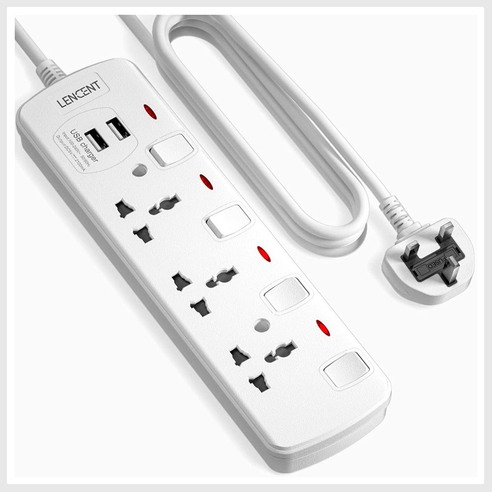 Extension Cord Usb, Power Outlet With 3 Outlets 4 Usb Charging Station Power  Strip Surge Protection With 2m Power Cord - White