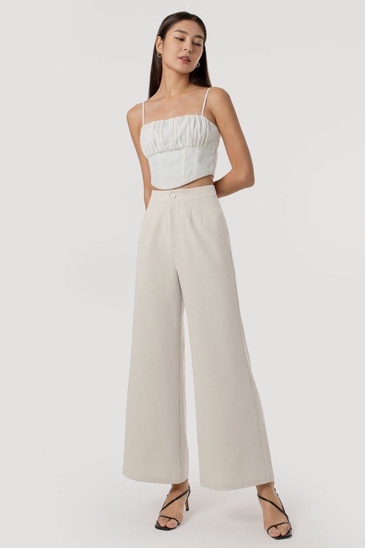 Lovet KENSLEY PLEATED WIDE LEG PANTS STONE Women s Fashion
