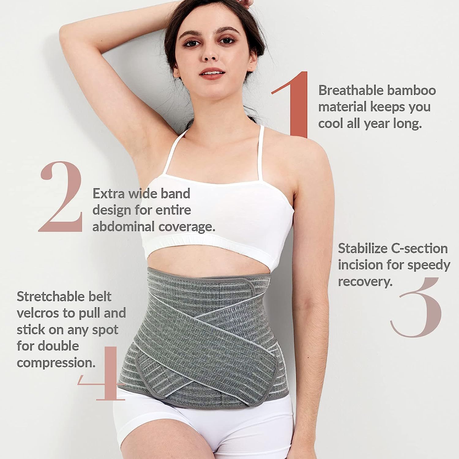 Postpartum Abdominal Support Binder | Natural Delivery & C-Section Recovery  | 9 High Adjustable Compression Wrap