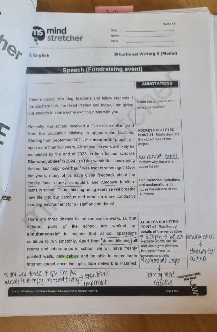 Original Mindstretcher (2022) Sec 2 English notes worksheets Hobbies