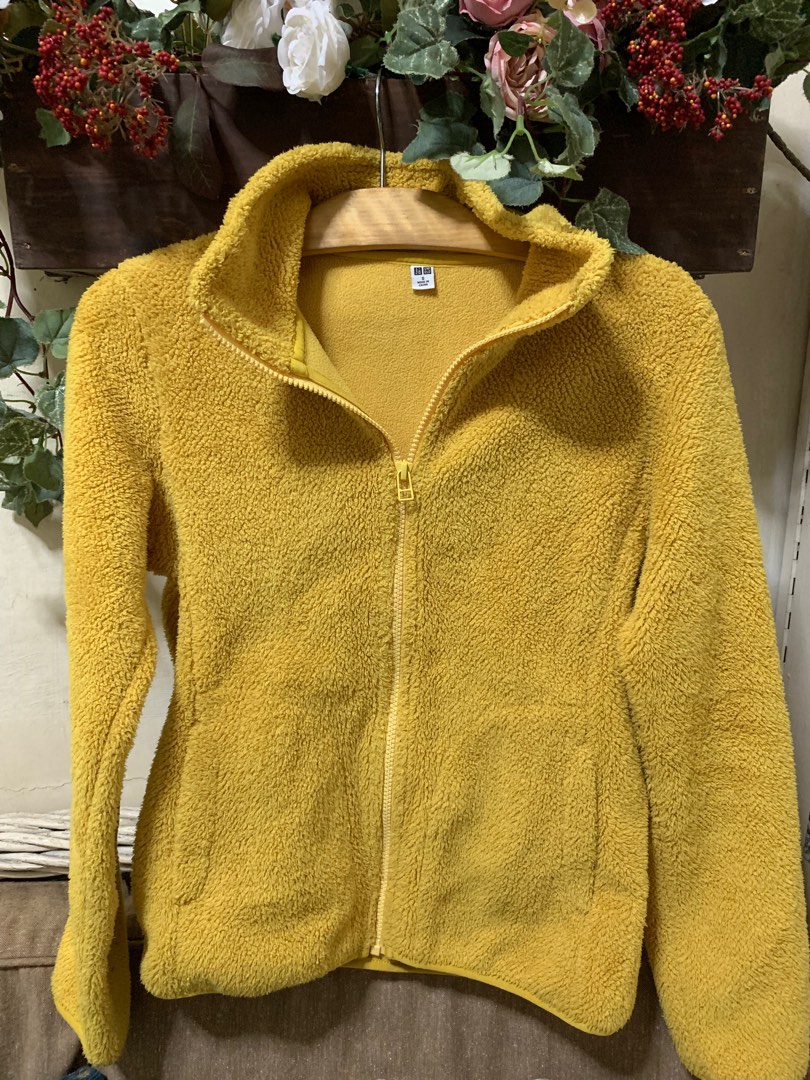 Mustard yellow Uniqlo fleece jacket Women s Fashion Coats