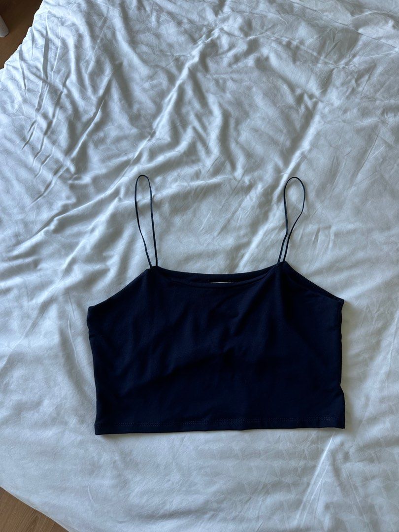 Women Stylish Plain Navy Blue Crop Top main image 0