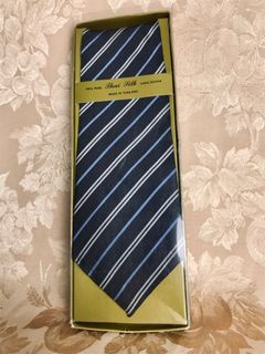 NEW BLUE MONOCHROME 💯 Pure Thai Silk Corded Line Weave Pattern Necktie
